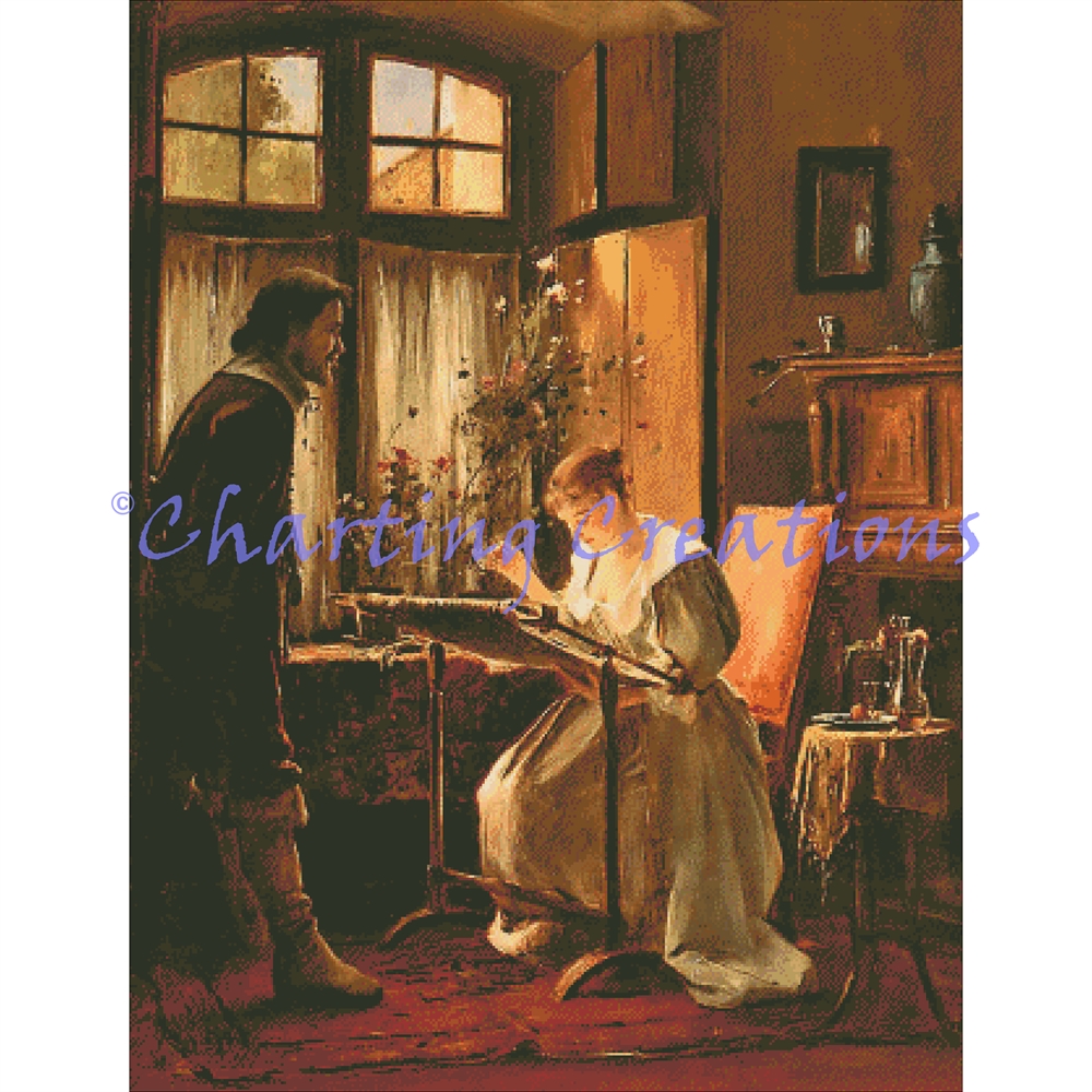 Lady Seated At Her Needlework